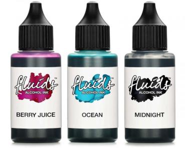 3x 30ml Fluids Alcohol Ink Set MIDNIGHT, OCEAN, BERRY JUICE alcohol ink for fluid art and resin